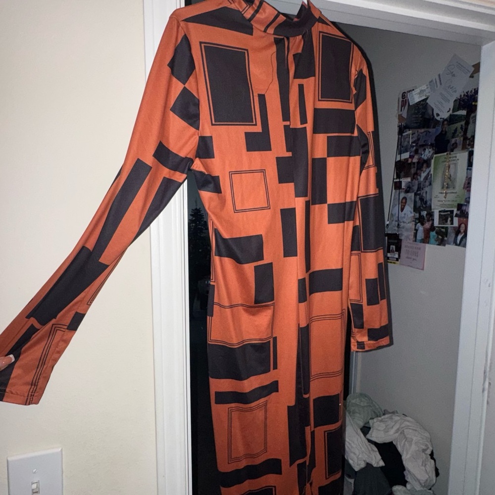 SHEIN Orange and Black Geometric Dress